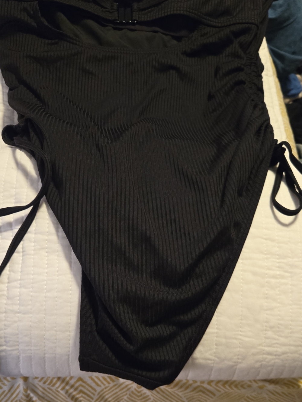 Women Black Ribbed Swimsuit - Picture 7 of 12